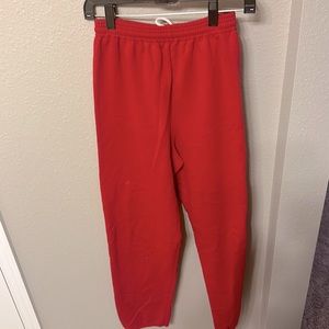 red sweatpants